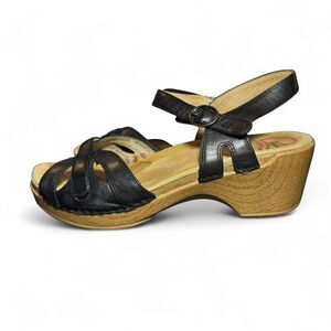 Dansko Women’s Season Black full Grain leather clog strappy Heels sandals Sz 39